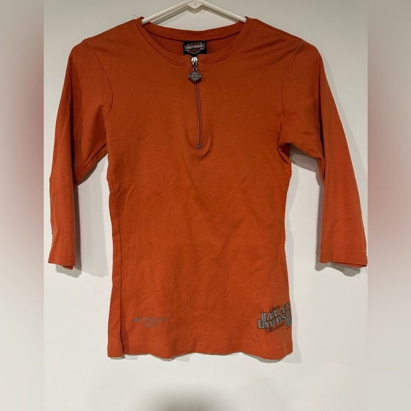 Harley-Davidson Women's 1/4 Zip Shirt Size S Small Orange 3/4 Sleeve - Picture 1 of 7